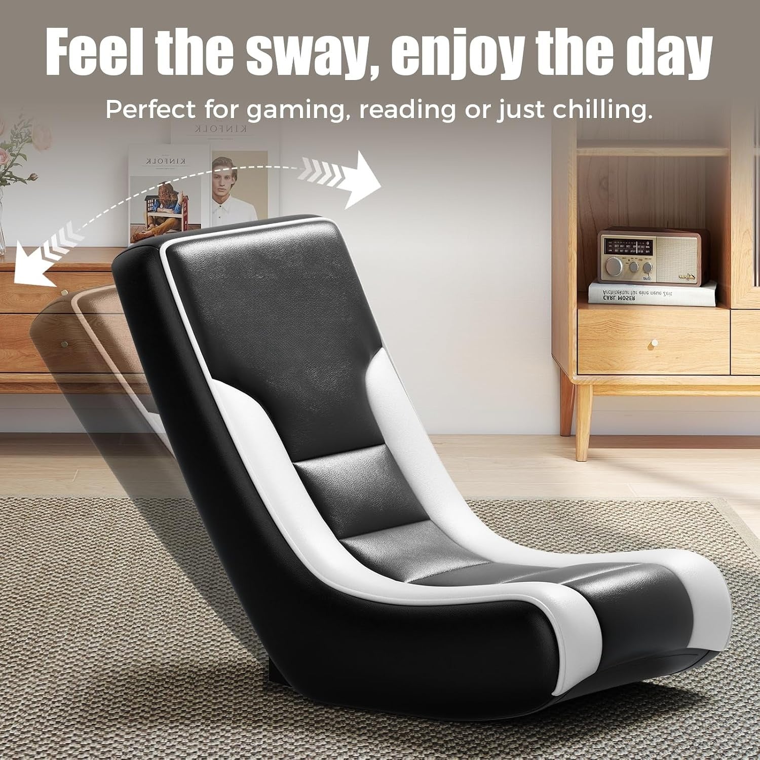Black & White Adjustable Floor Rocker Gaming Chair