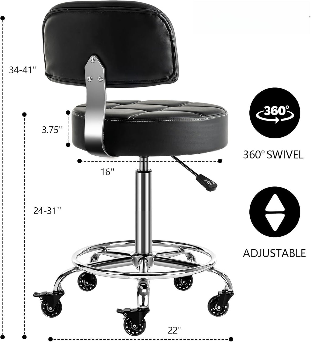 Lockable Rolling Hydraulic Adjustable Stool with Backrest