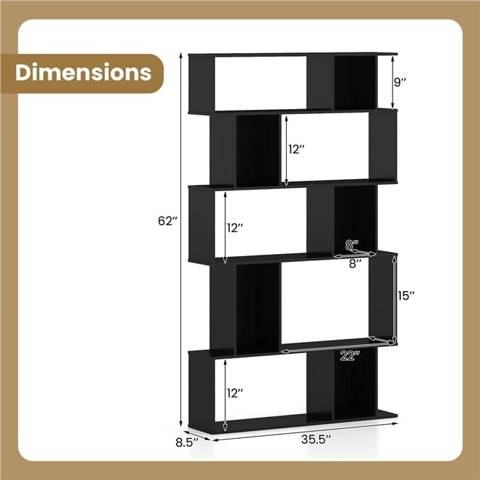 5-Tier S-Shaped Geometric Bookshelf