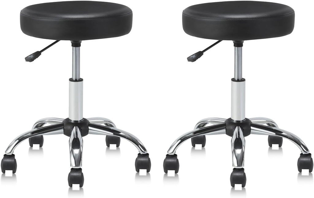 Set of 2 Adjustable Round Rolling Swivel Stools