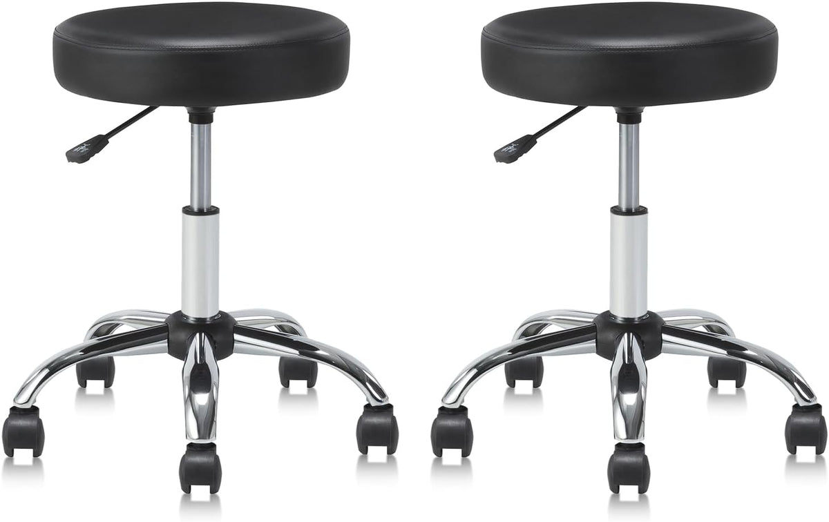 Set of 2 Adjustable Round Rolling Swivel Stools