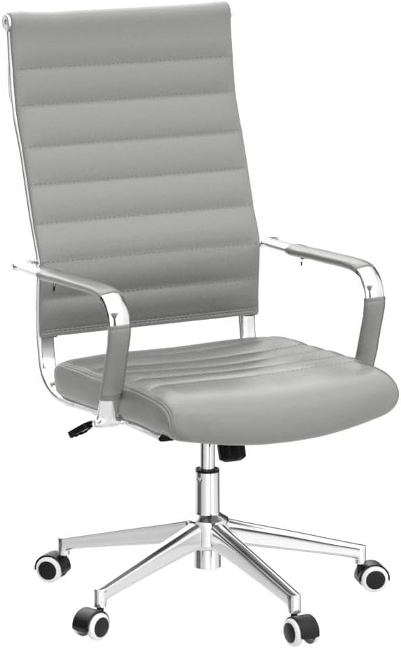 Grey Ribbed Leather Executive Office Chair