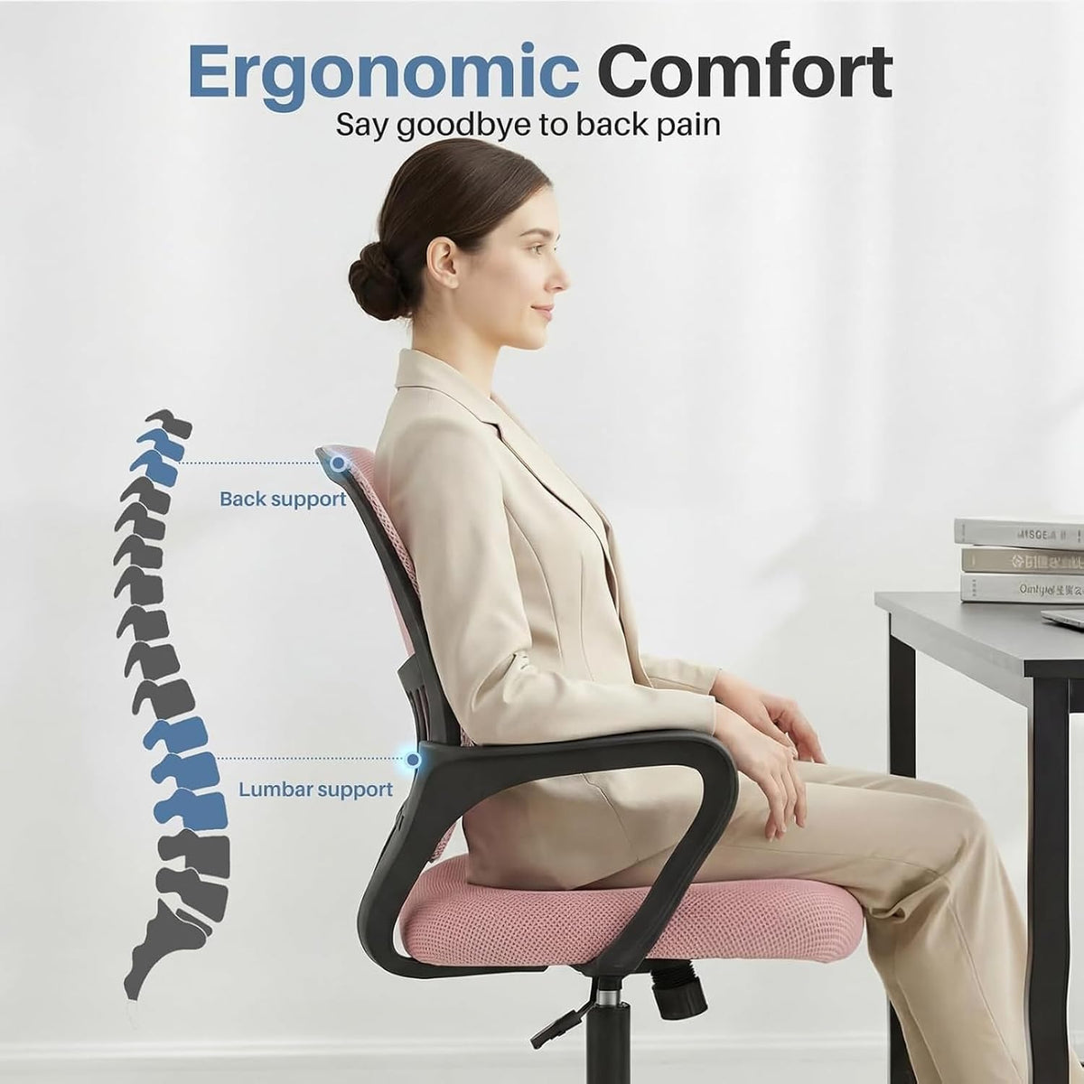 Pink Ergonomic Mid-Back Office Chair