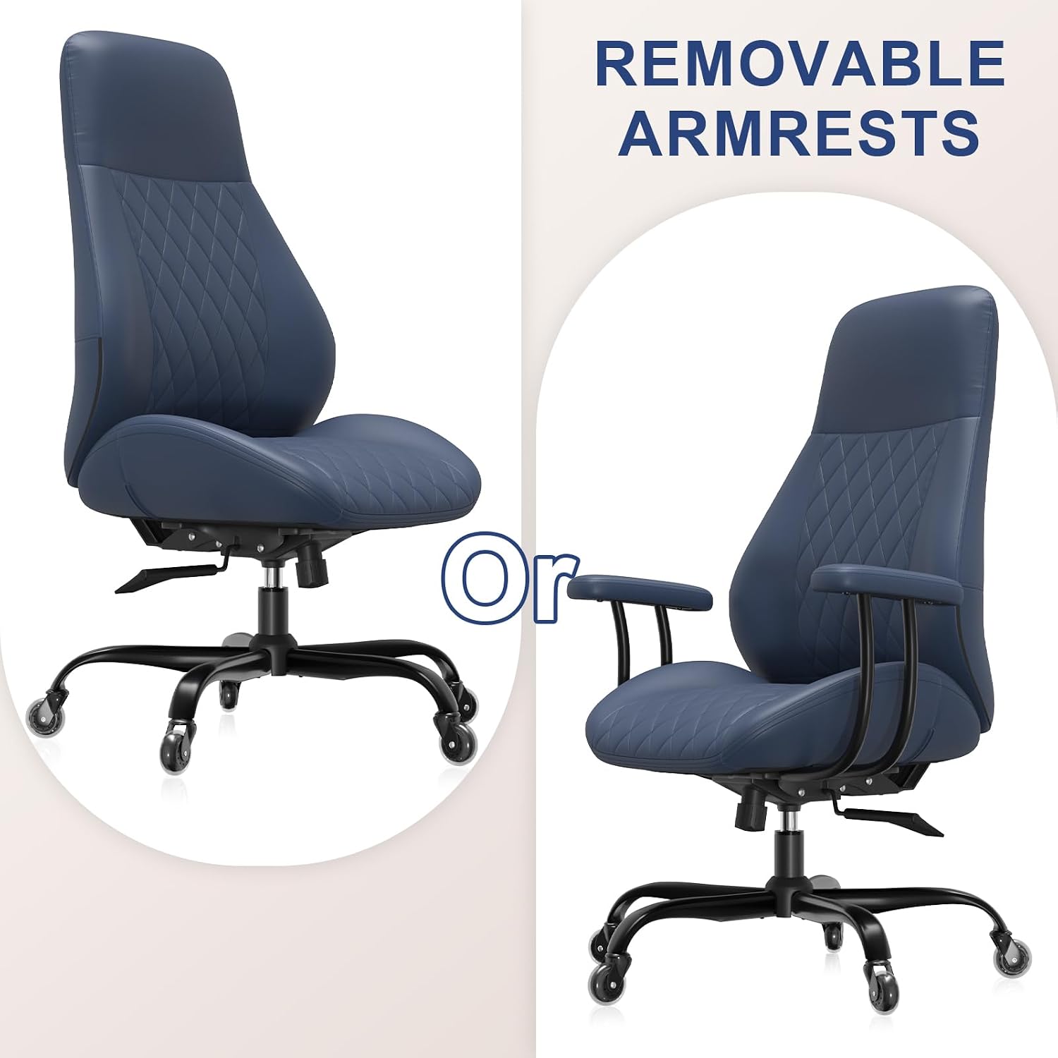Mid-Century Modern Blue Leather Office Chair