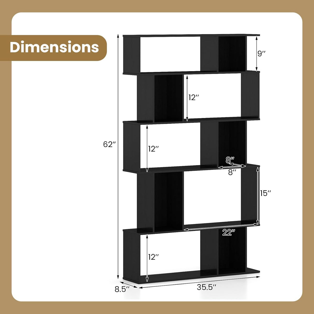 5-Tier S-Shaped Bookshelf