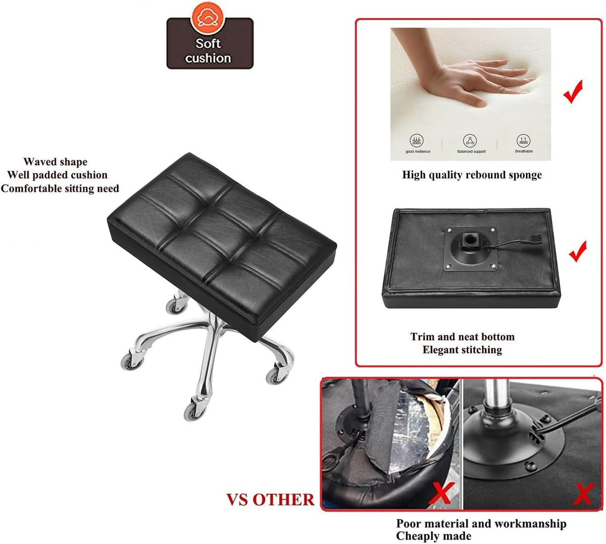 Heavy Duty Backless Adjustable Rolling Stool