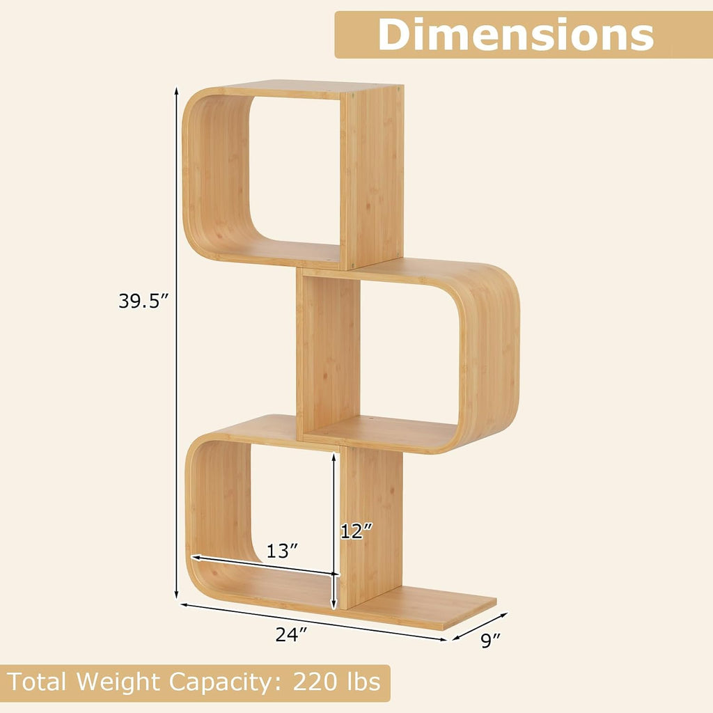 3-Tier Bamboo Geometric Bookshelf