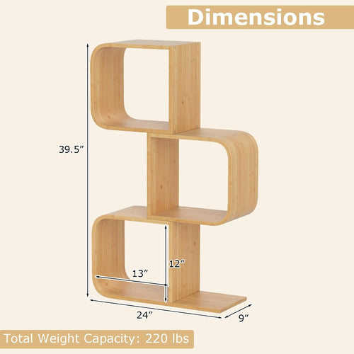 3-Tier Bamboo Geometric Bookshelf