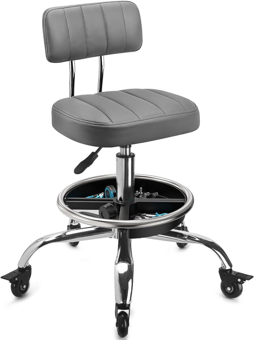 Adjustable Rolling Mechanic Stool with Backrest