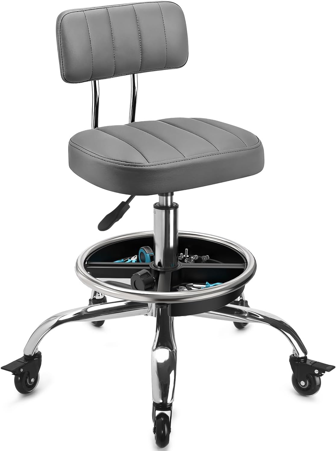 Adjustable Rolling Mechanic Stool with Backrest