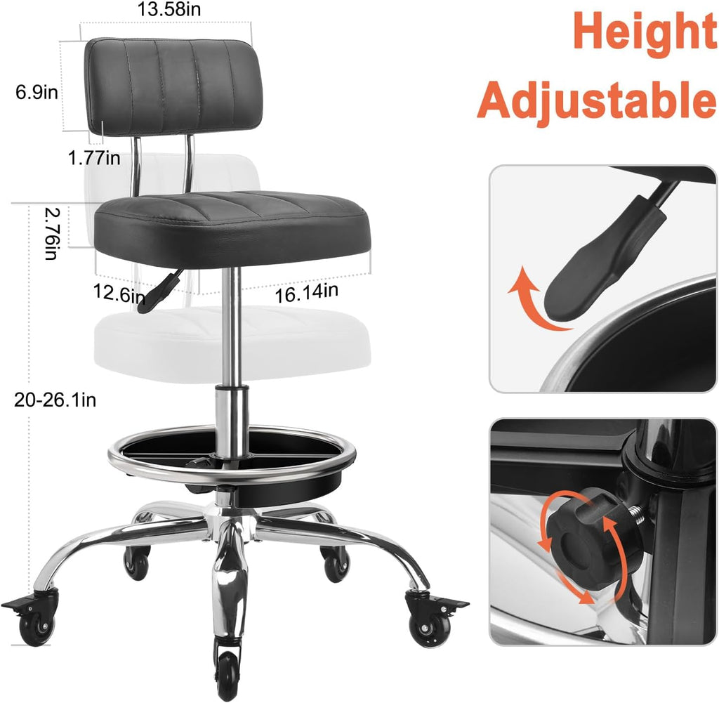 Adjustable Rolling Mechanic Stool with Backrest