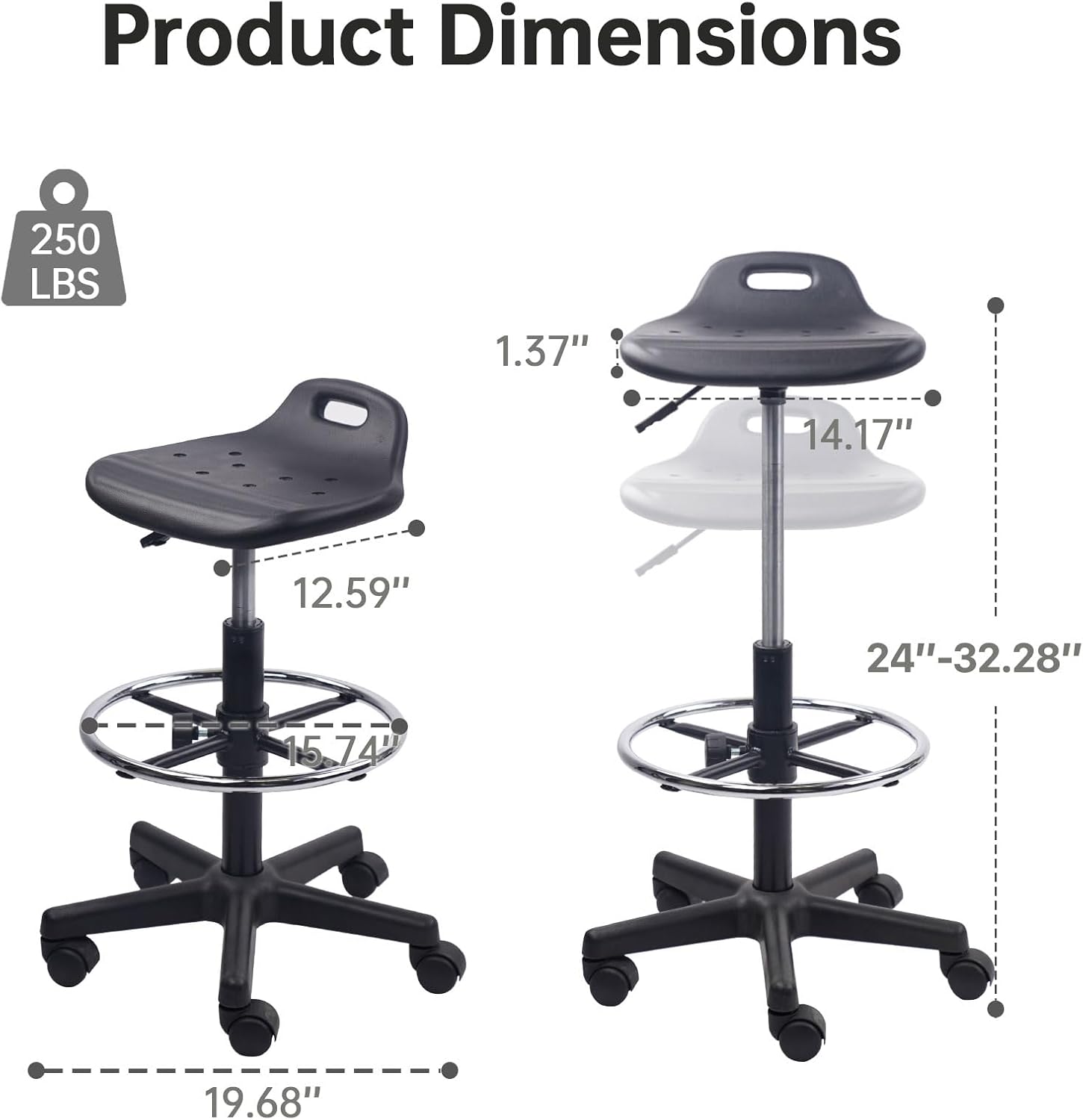 Adjustable Rolling Drafting Stool with Footrest