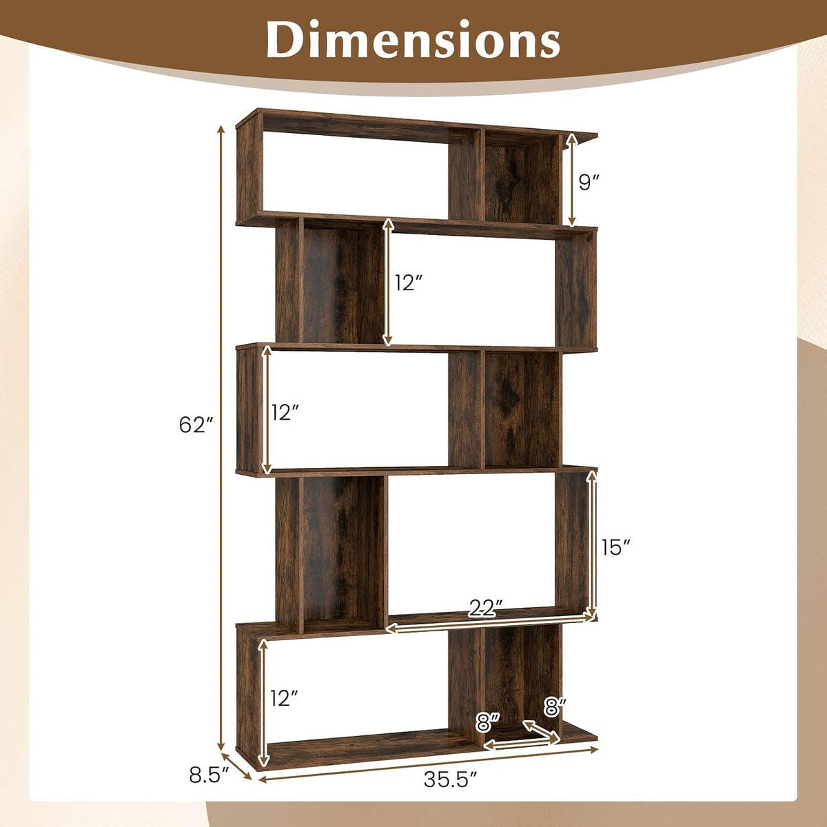 5-Tier Geometric Bookshelf
