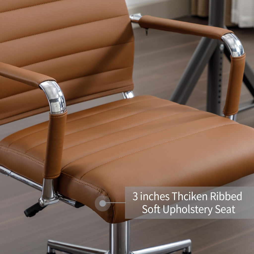Brown Ribbed High Back Leather Executive Office Chair