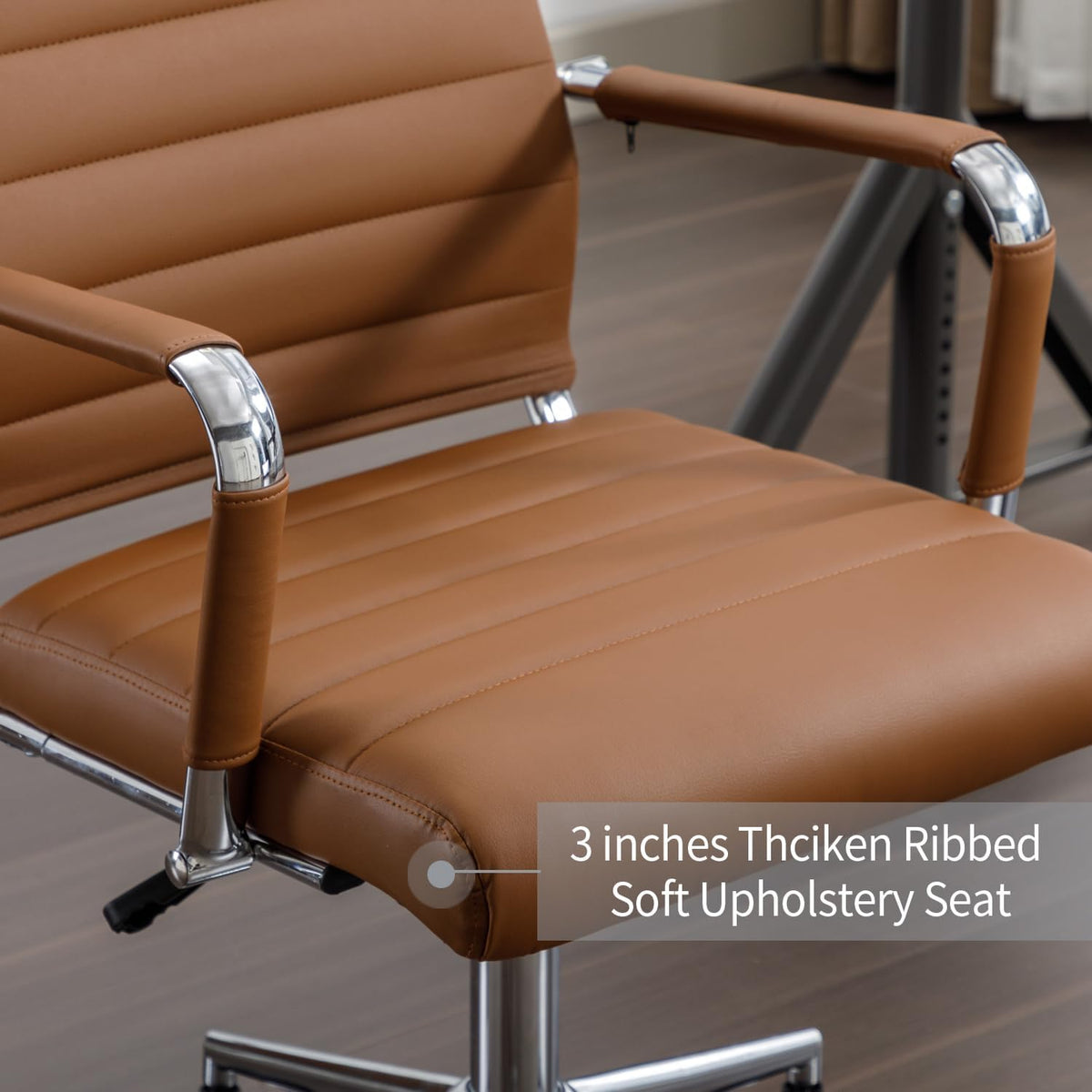 Brown Ribbed High Back Leather Executive Office Chair