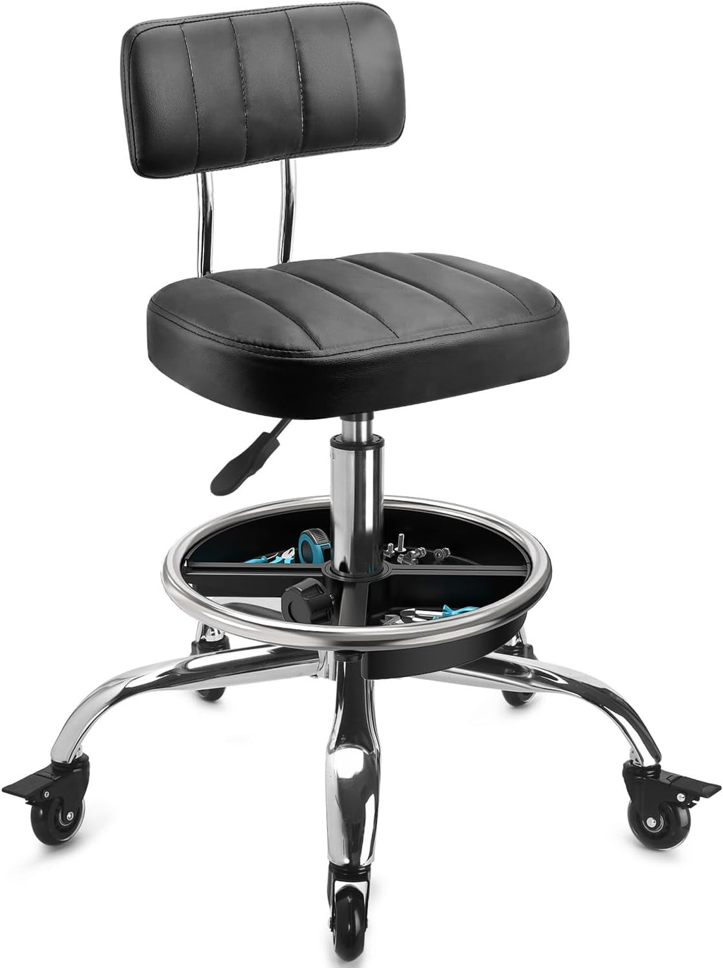 Adjustable Rolling Mechanic Stool with Backrest