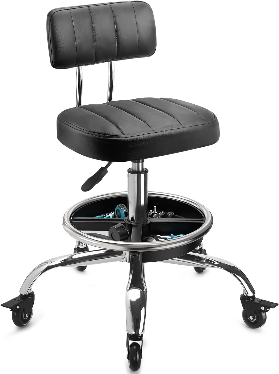 Adjustable Rolling Mechanic Stool with Backrest