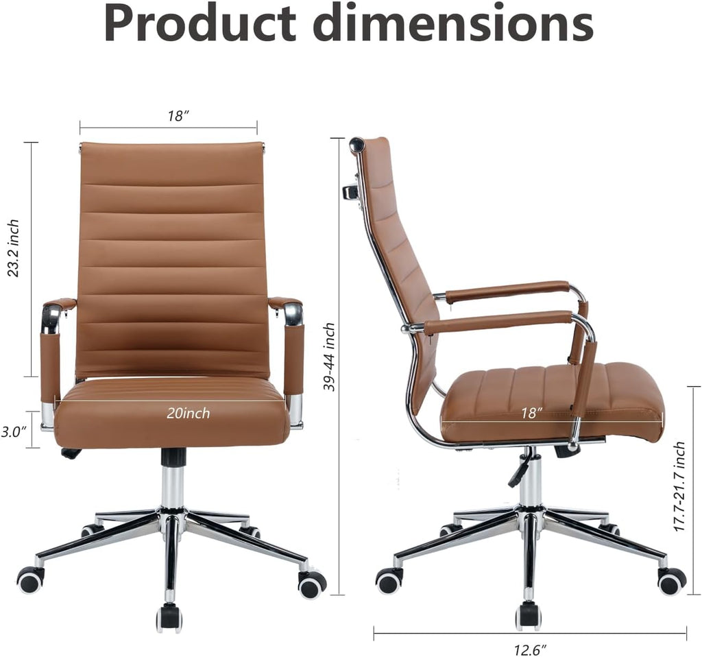 Brown Ribbed High Back Leather Executive Office Chair