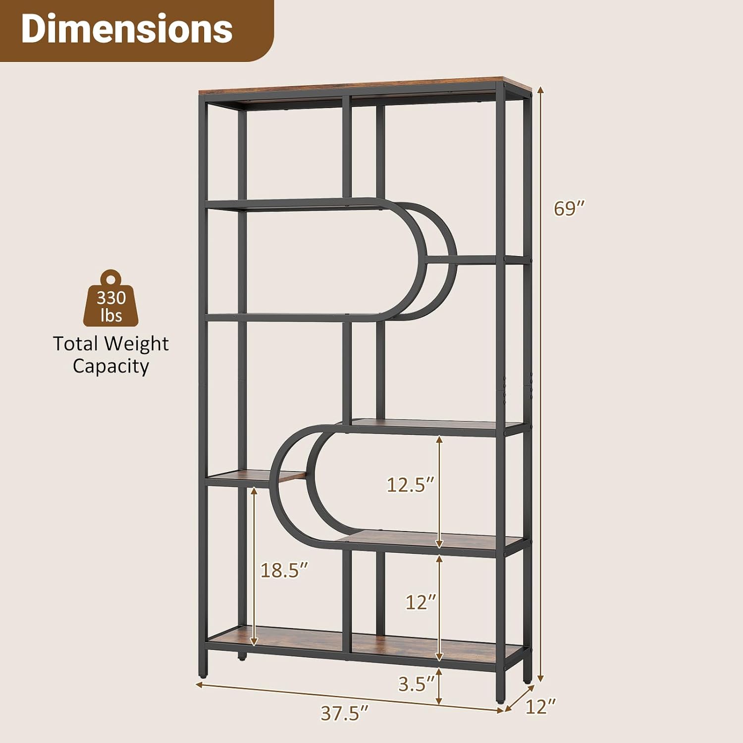 Geometric 8-Shelf Bookshelf