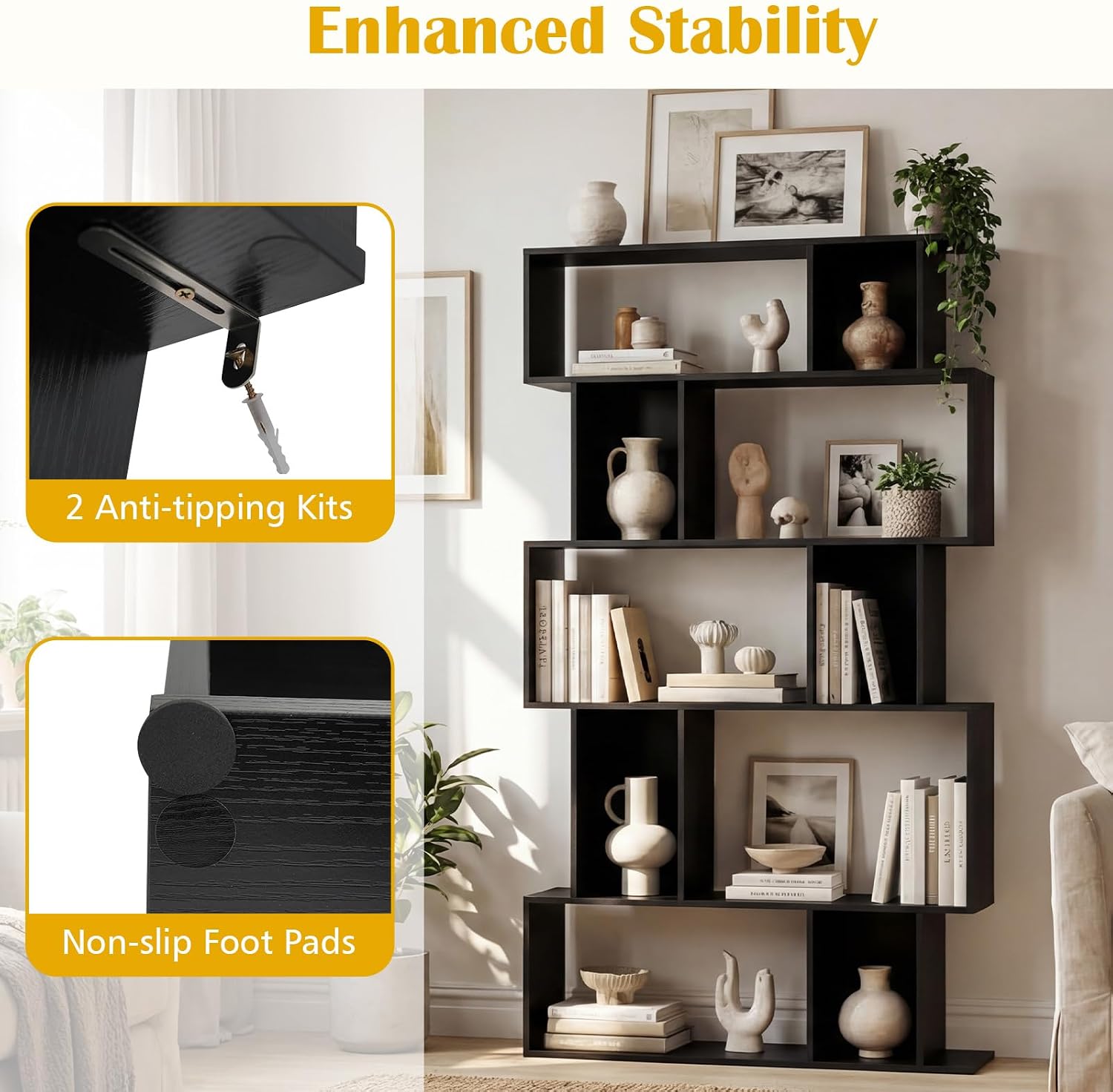 5-Tier S-Shaped Geometric Bookshelf