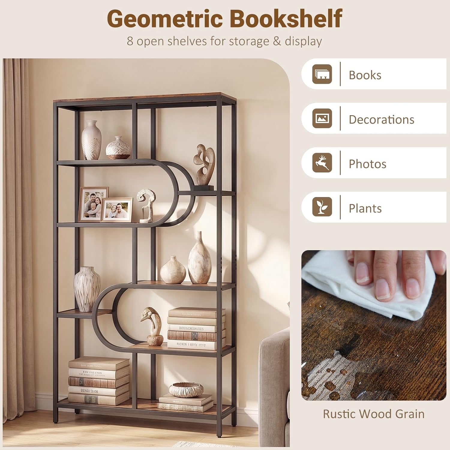 Geometric 8-Shelf Bookshelf