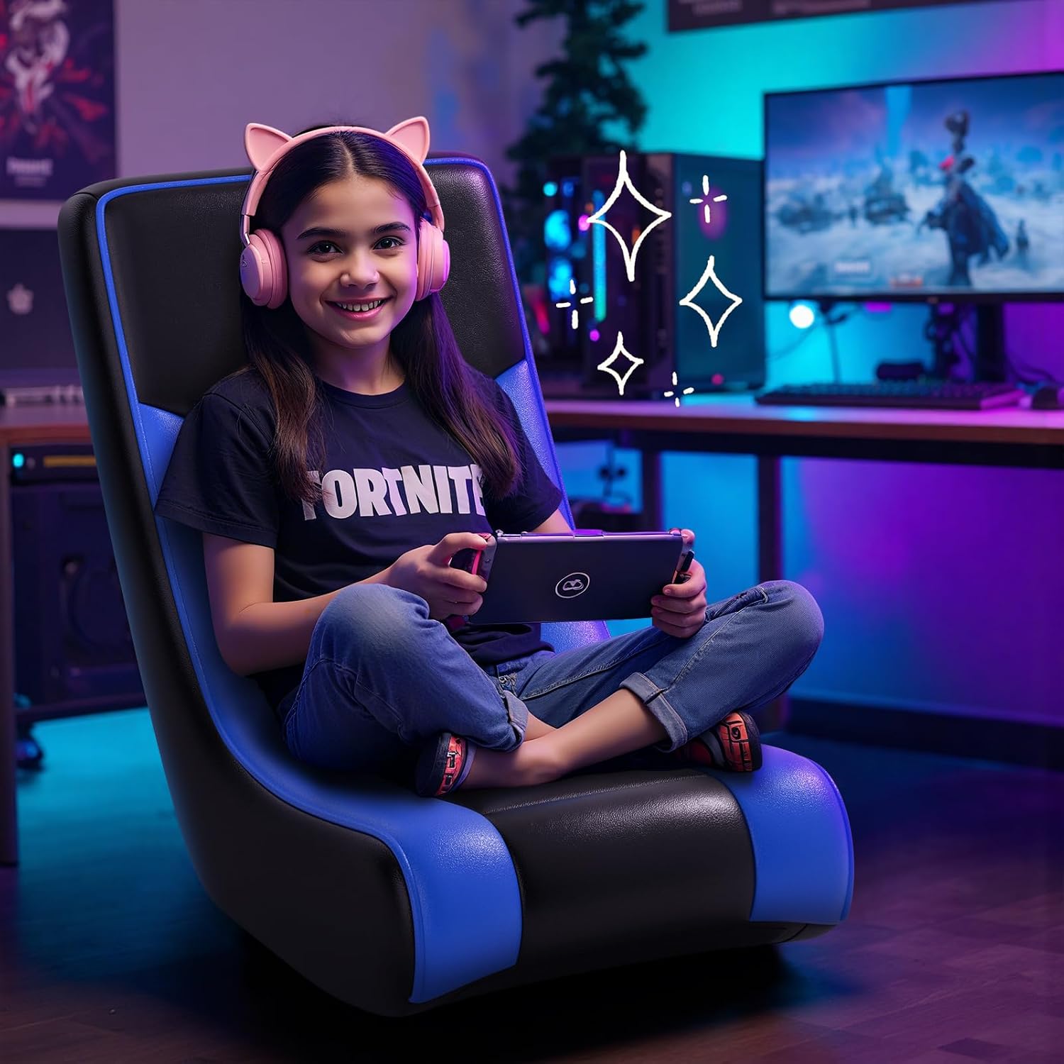 Blue Adjustable Floor Rocker Gaming Chair