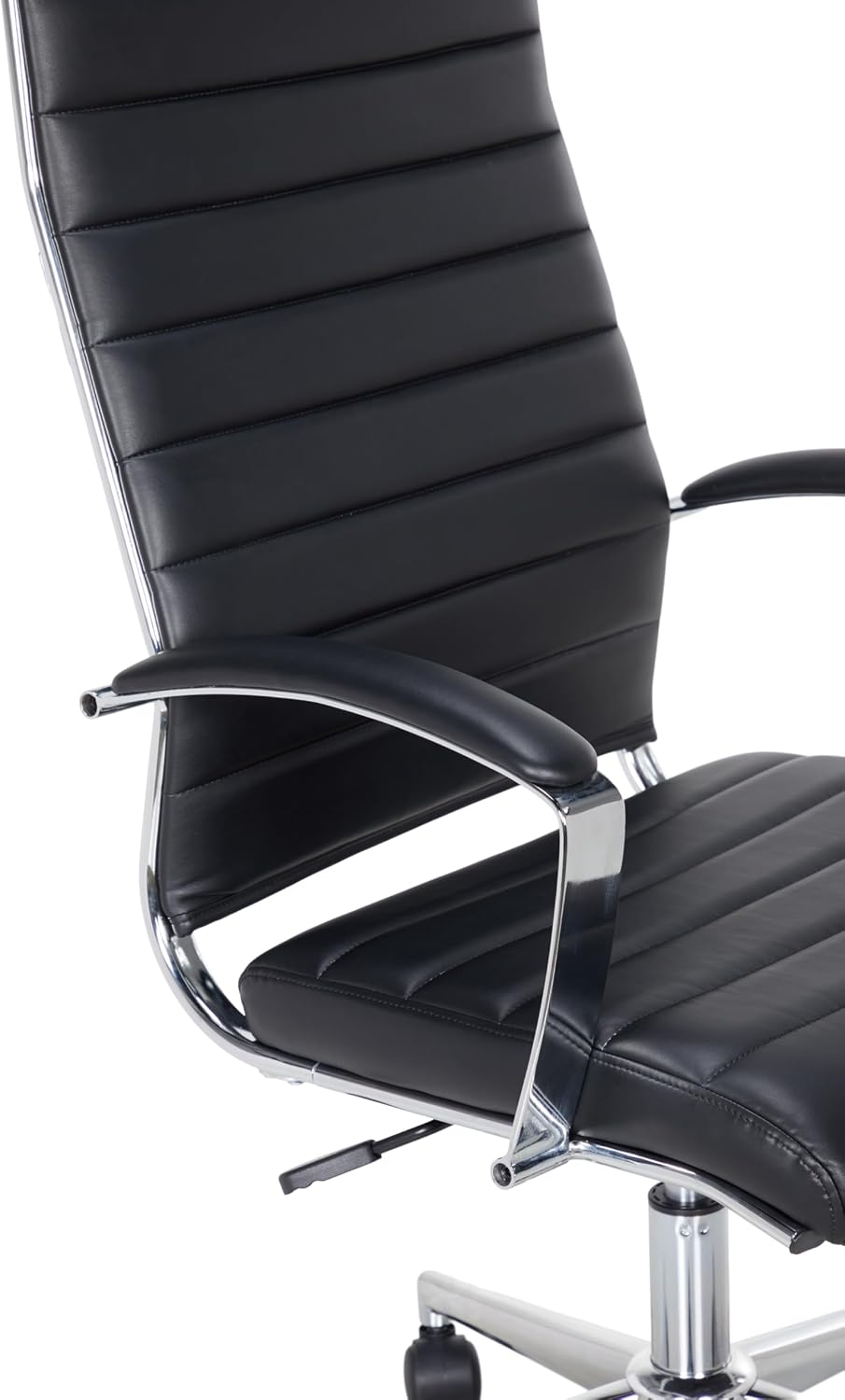 Black Ribbed High-Back Faux Leather Office Chair