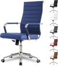 Navy Blue Ribbed Leather Office Chair
