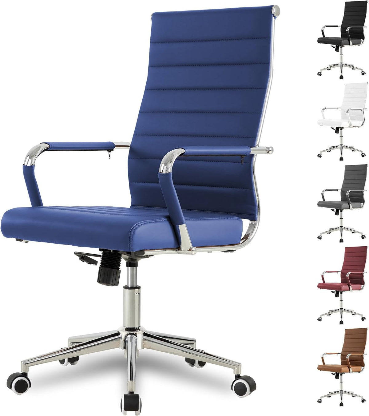 Navy Blue Ribbed Leather Office Chair