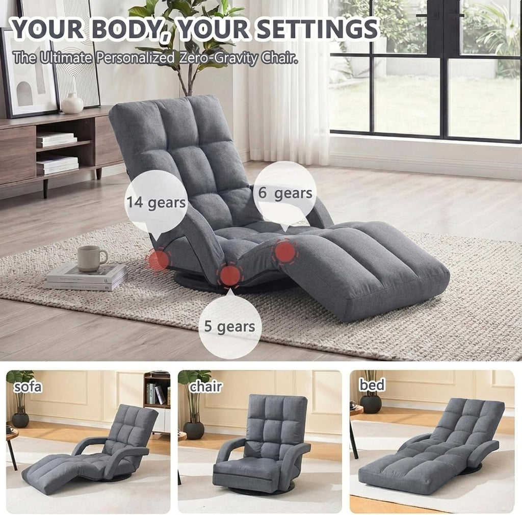 Grey Adjustable Reclining Swivel Floor Gaming Chair