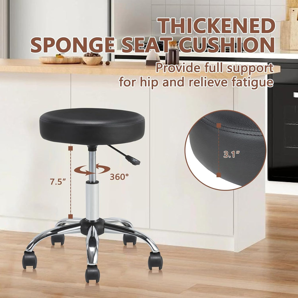 Set of 2 Adjustable Round Rolling Swivel Stools