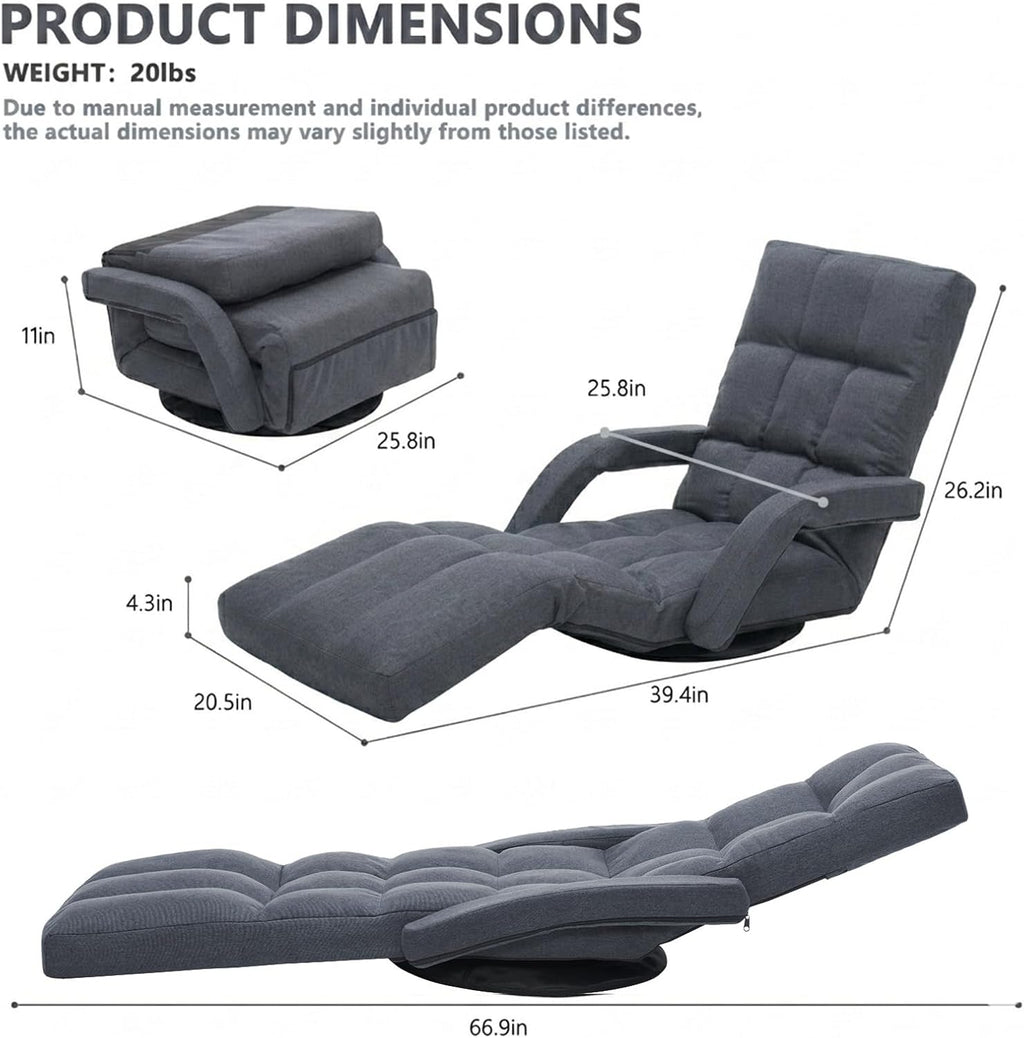 Grey Adjustable Reclining Swivel Floor Gaming Chair