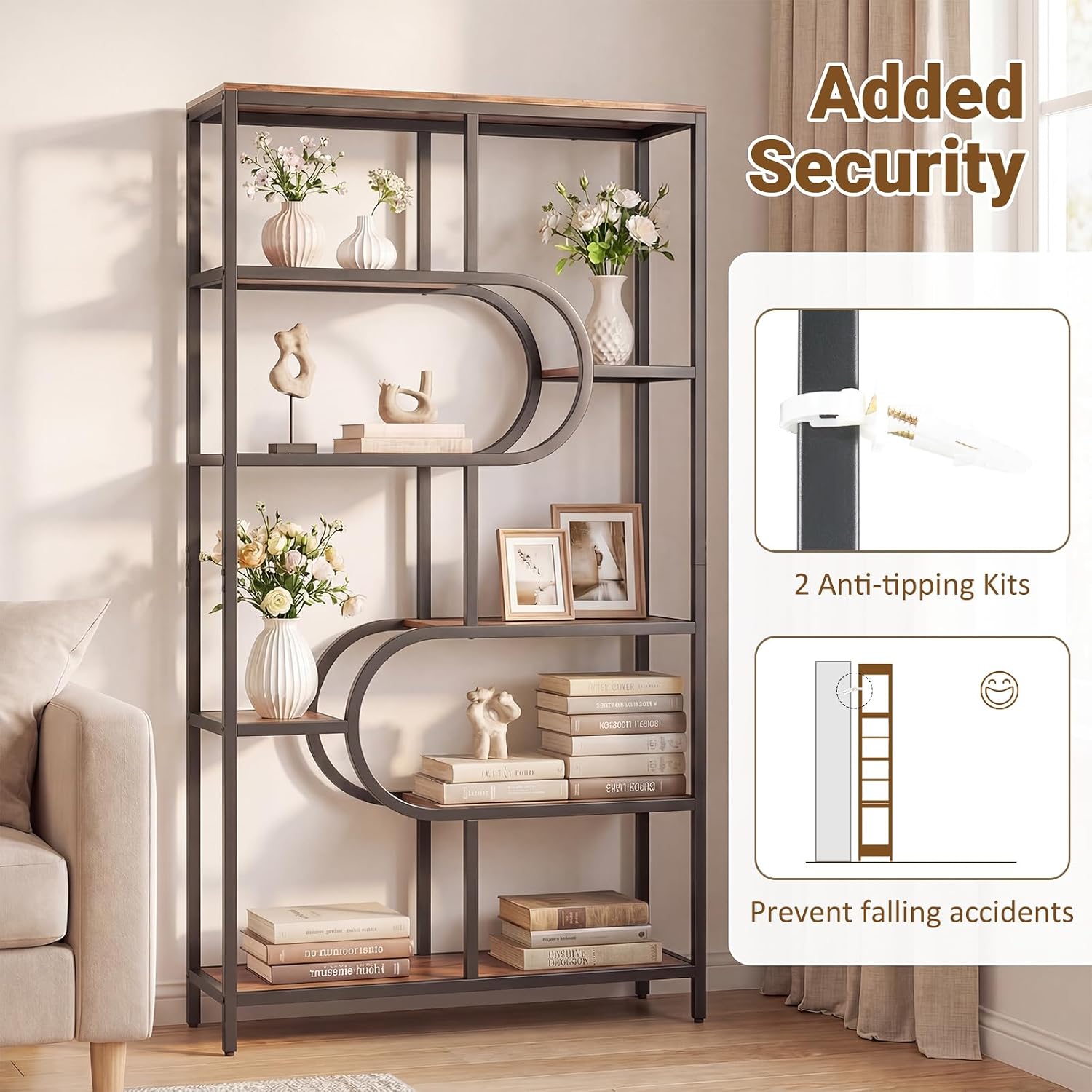 Geometric 8-Shelf Bookshelf