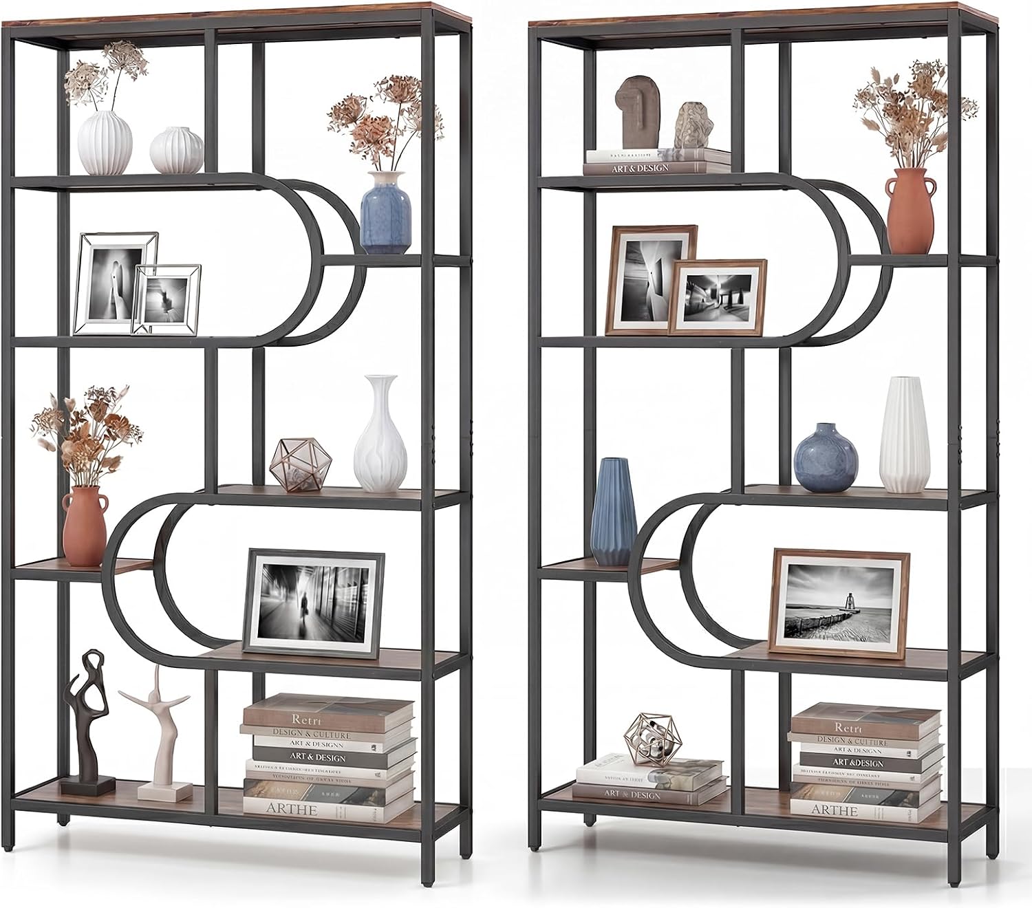 Geometric 8-Shelf Bookshelf