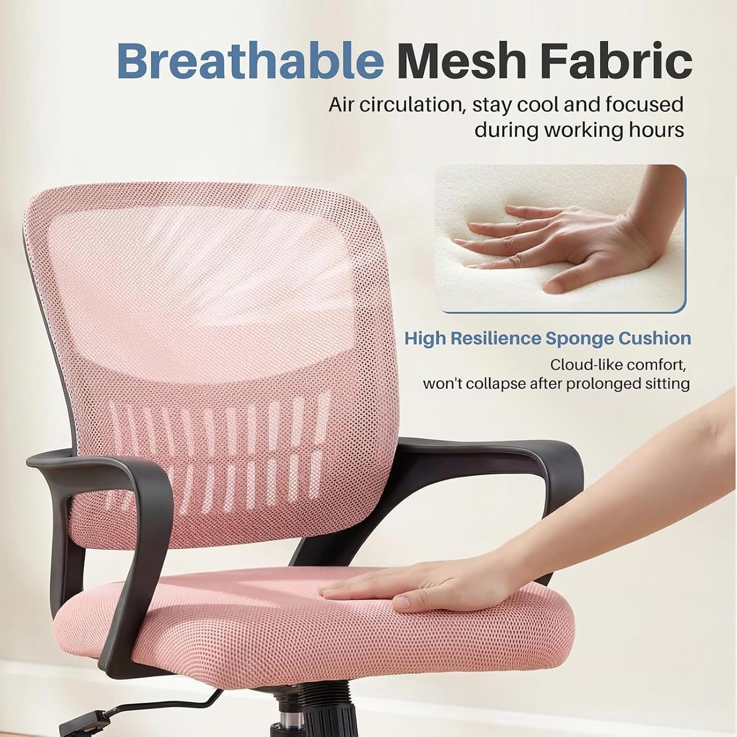 Pink Ergonomic Mid-Back Office Chair