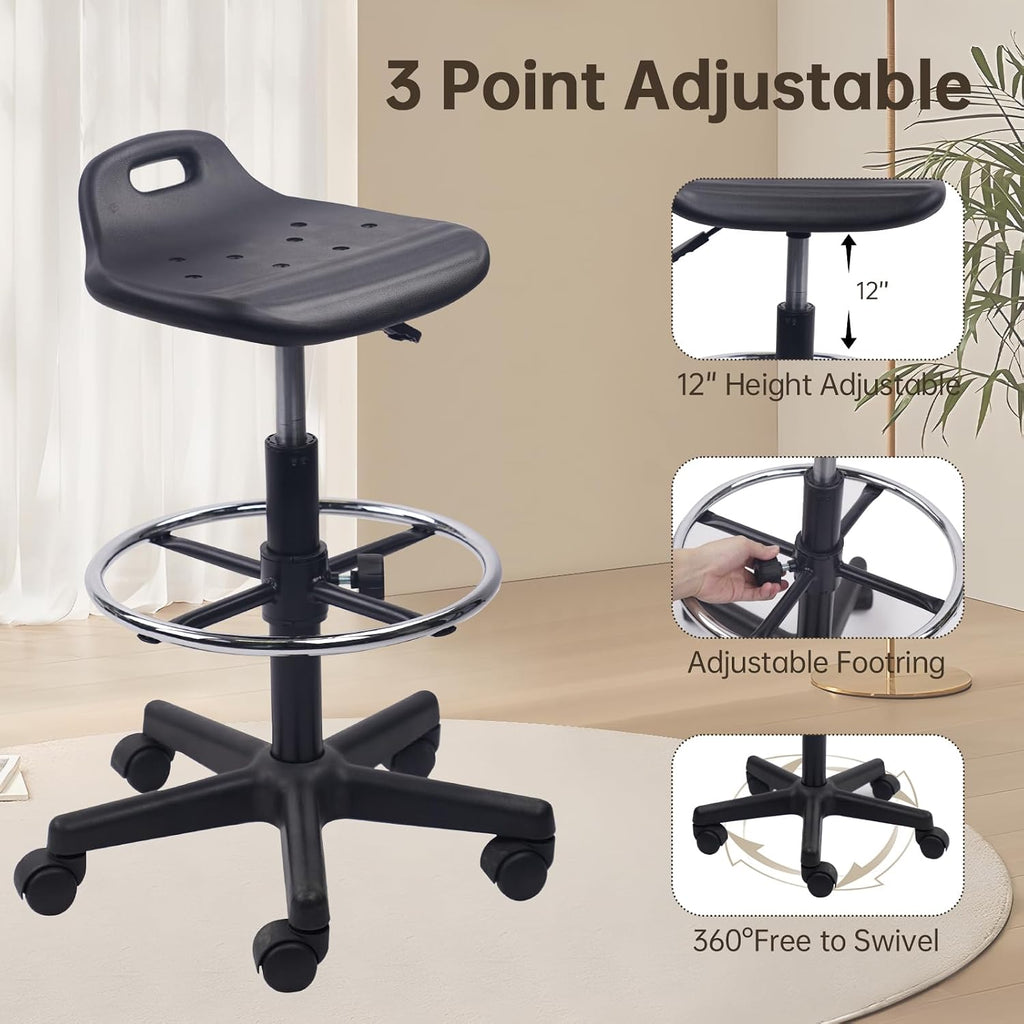 Adjustable Rolling Drafting Stool with Footrest