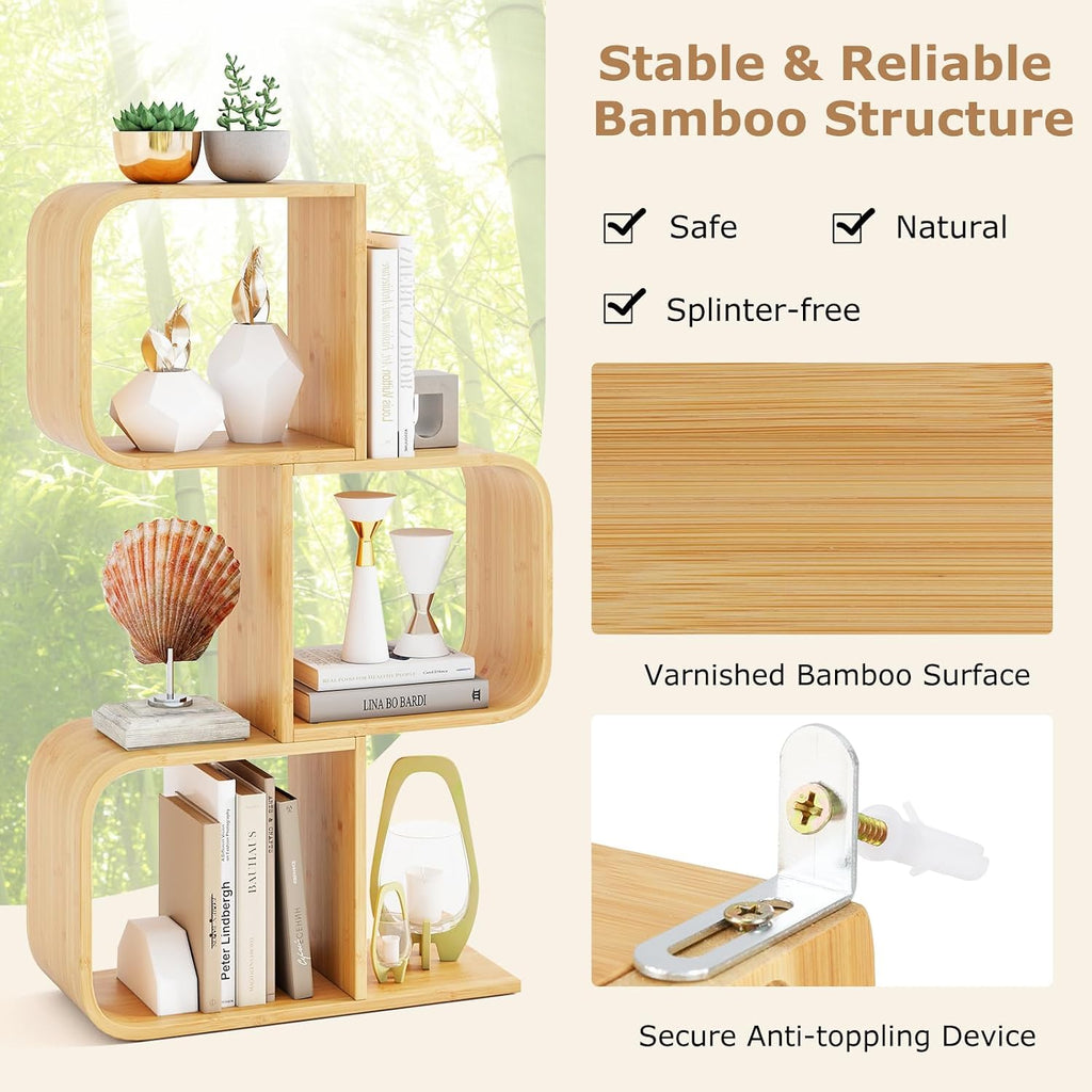 3-Tier Bamboo Geometric Bookshelf