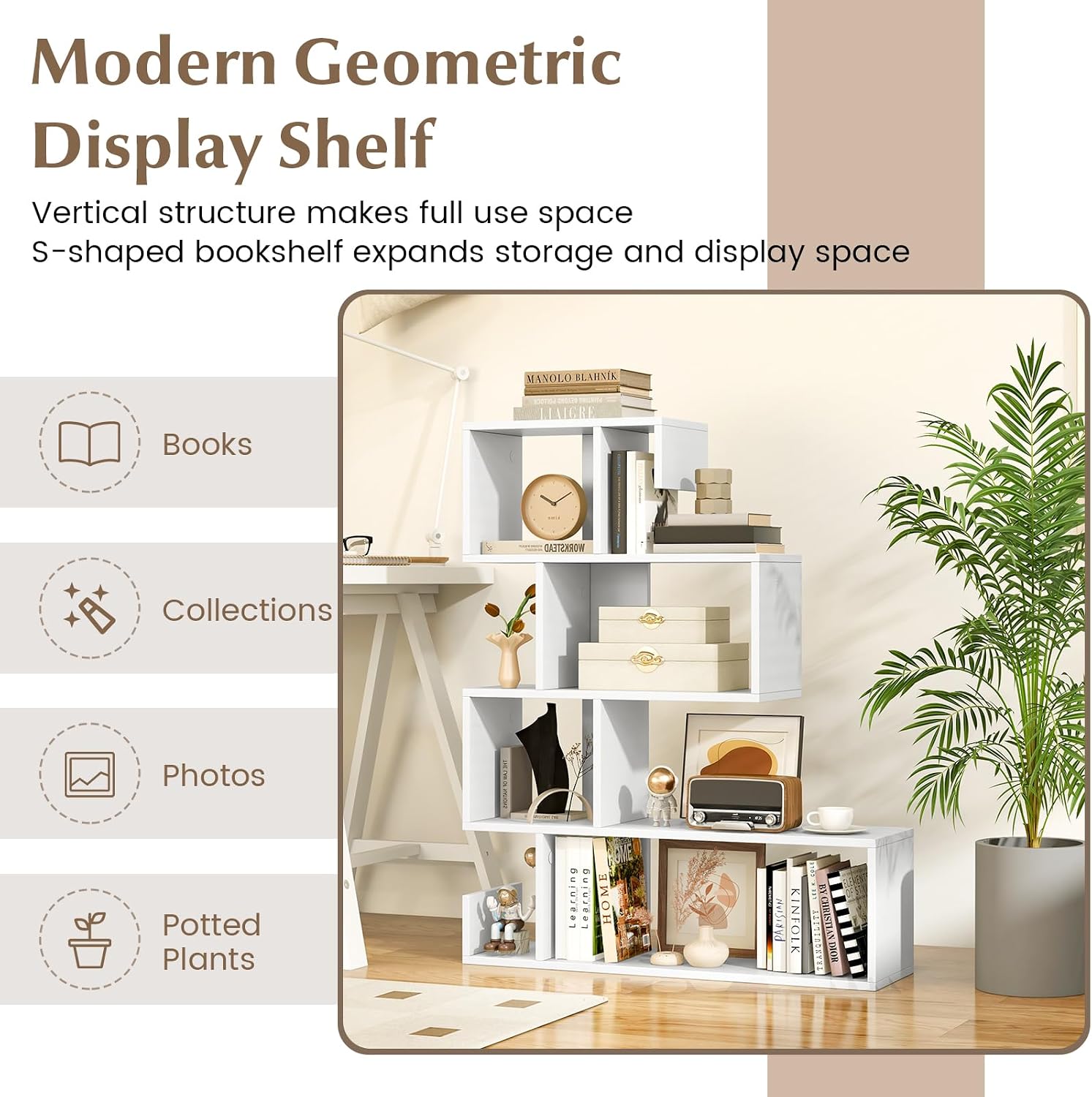 5-Tier S-Shaped Bookshelf