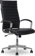 Black Ribbed High-Back Faux Leather Office Chair