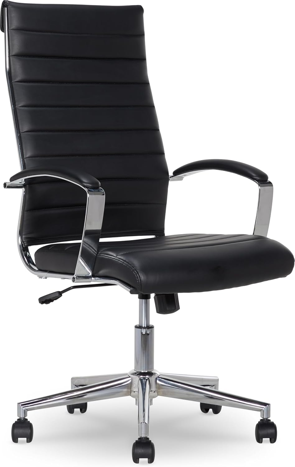 Black Ribbed High-Back Faux Leather Office Chair