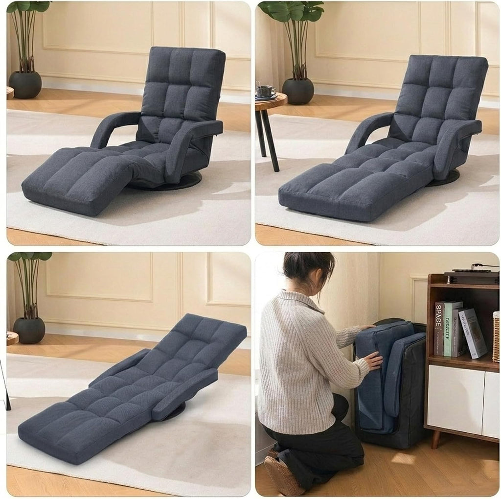 Grey Adjustable Reclining Swivel Floor Gaming Chair