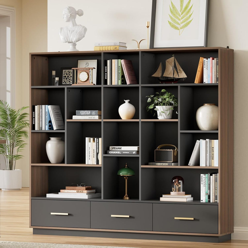 60" Wide Bookshelf with 3 Drawers & 16 Shelves