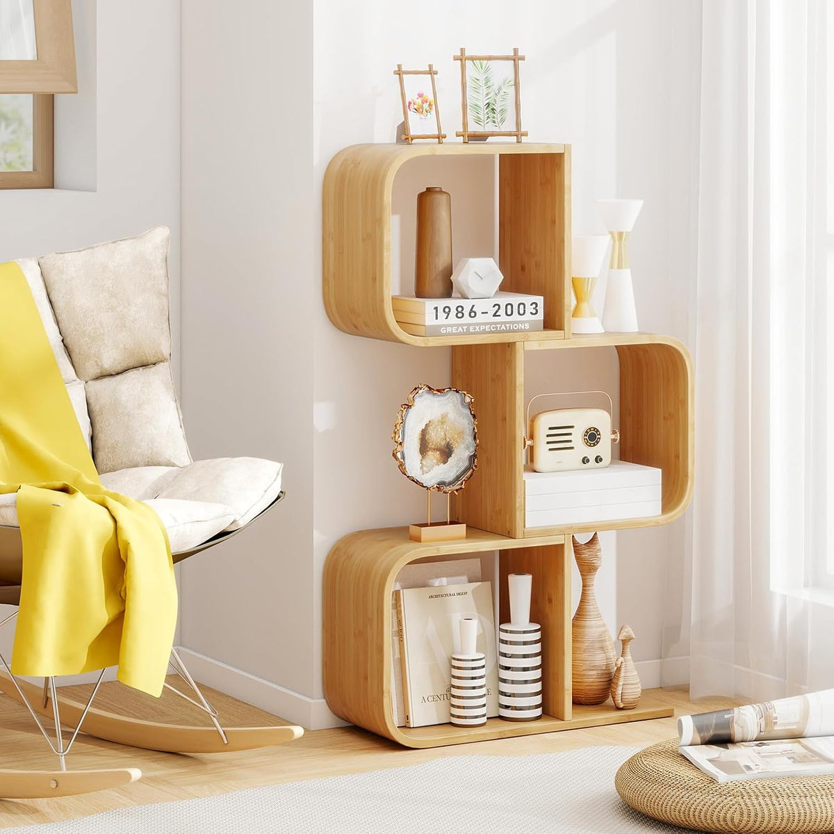 3-Tier Bamboo Geometric Bookshelf
