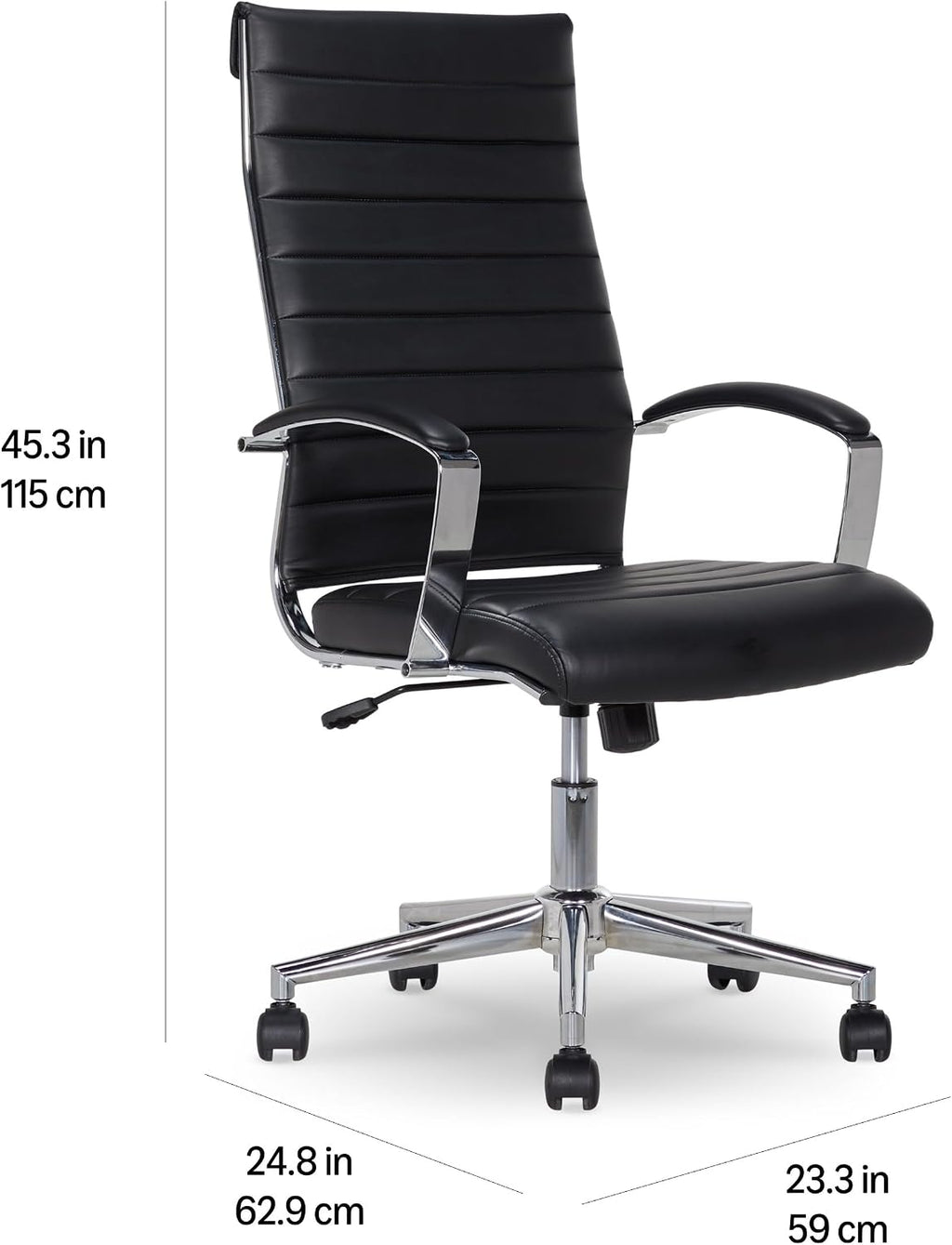 Black Ribbed High-Back Faux Leather Office Chair
