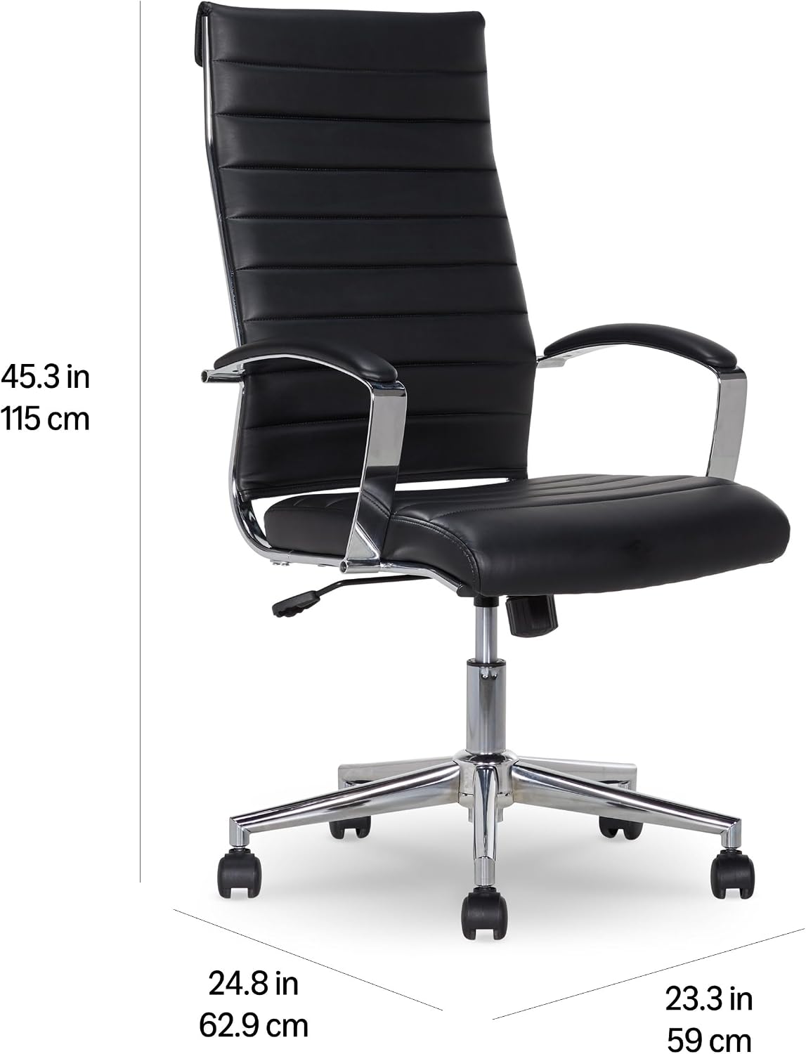 Black Ribbed High-Back Faux Leather Office Chair