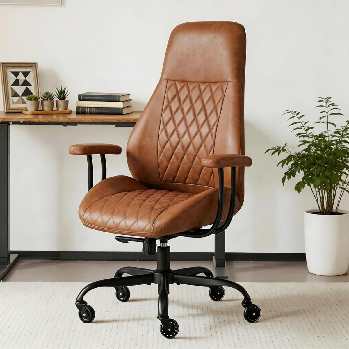 Mid-Century Modern Brown Leather Office Chair