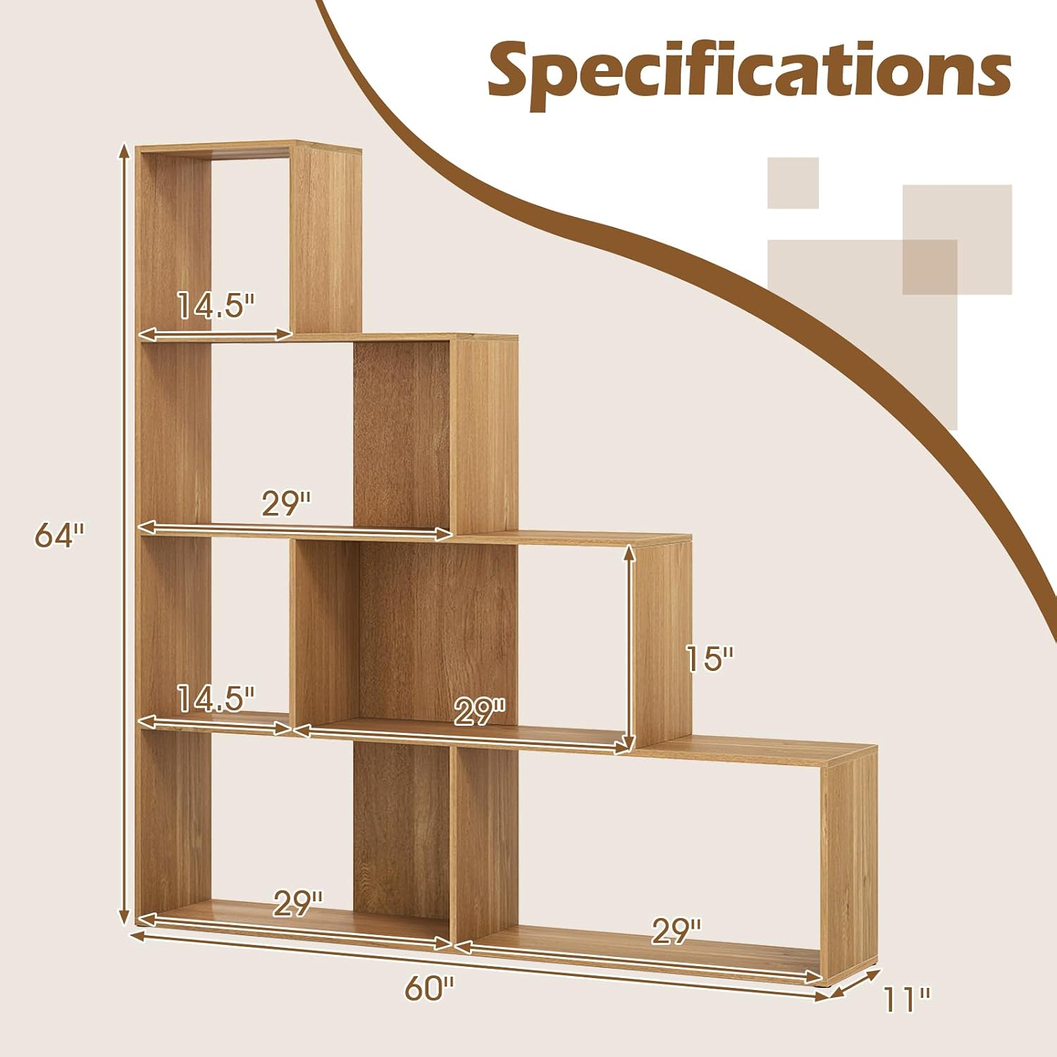 4-Tier Stepped Bookshelf