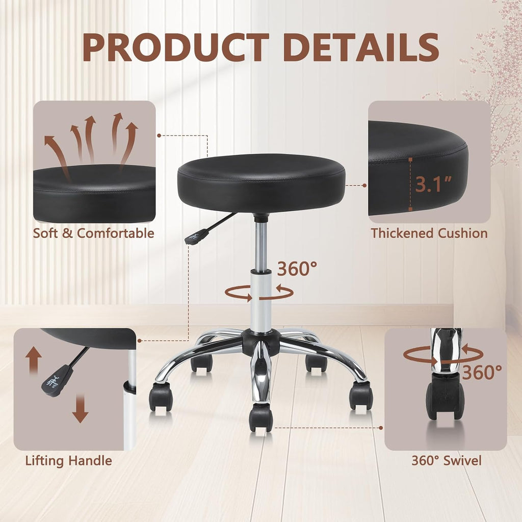 Set of 2 Adjustable Round Rolling Swivel Stools