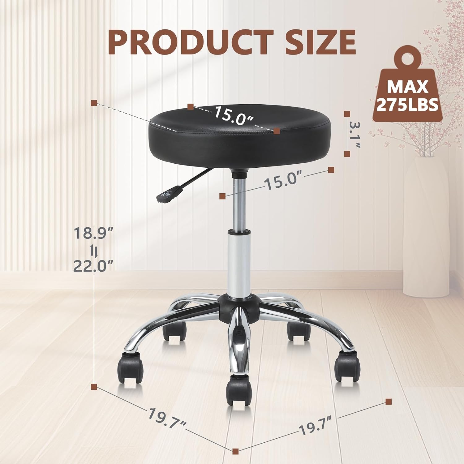 Set of 2 Adjustable Round Rolling Swivel Stools