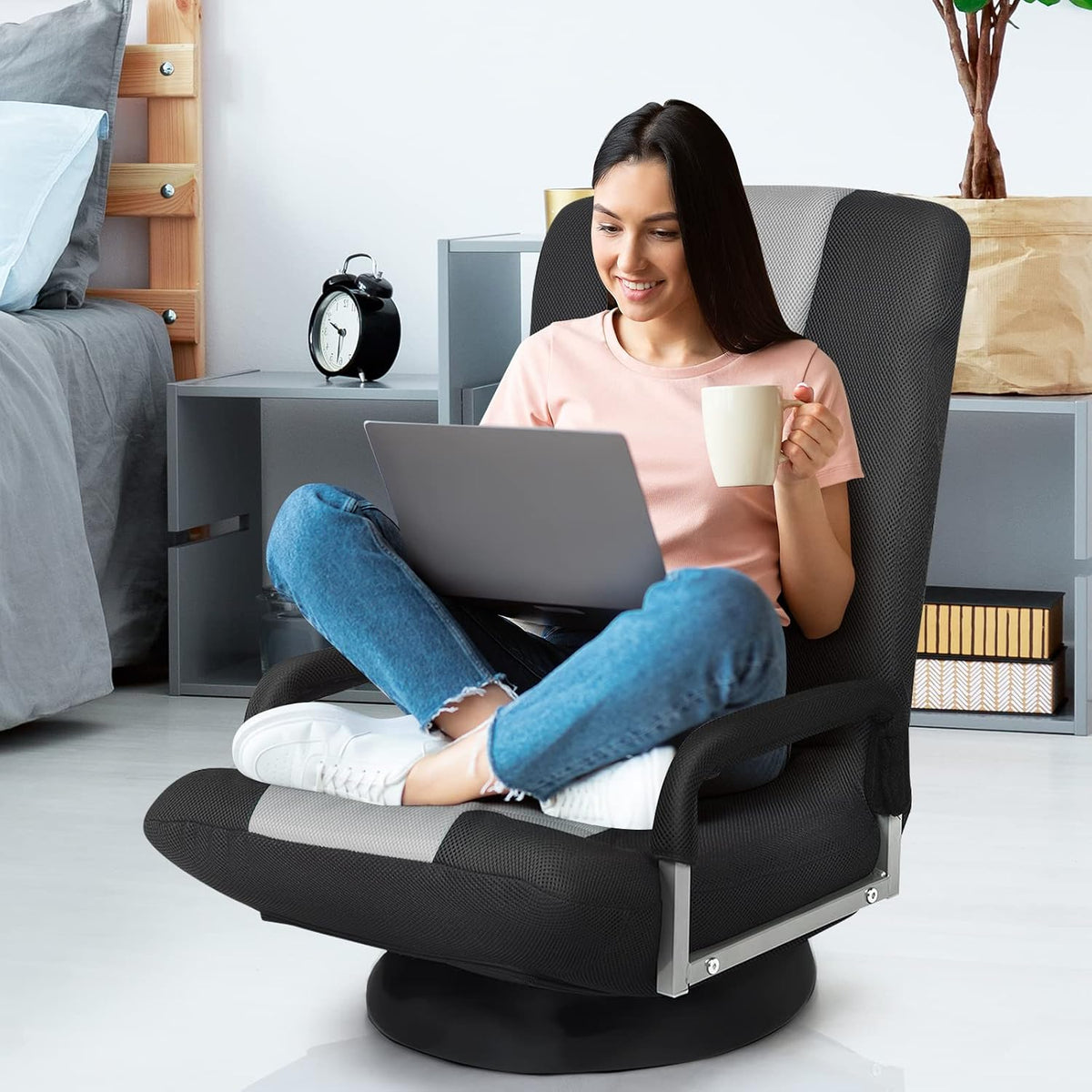 Gray Swivel Foldable Floor Gaming Chair